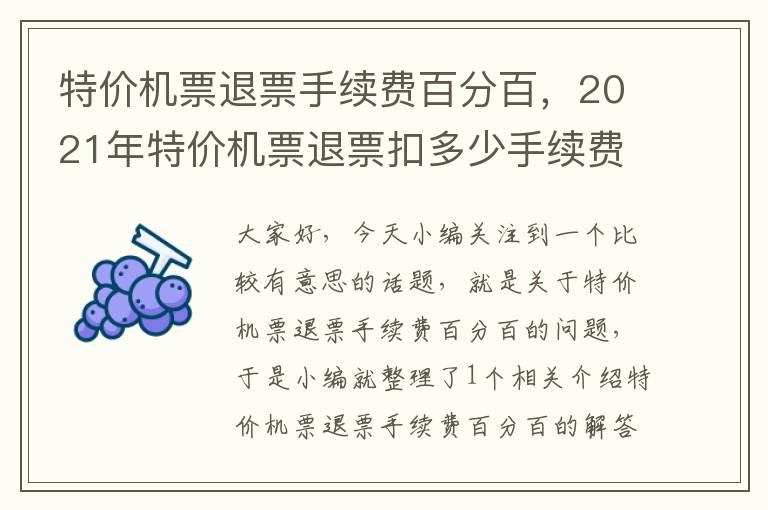 特價機票退票手續(xù)費百分百，2021年特價機票退票扣多少手續(xù)費