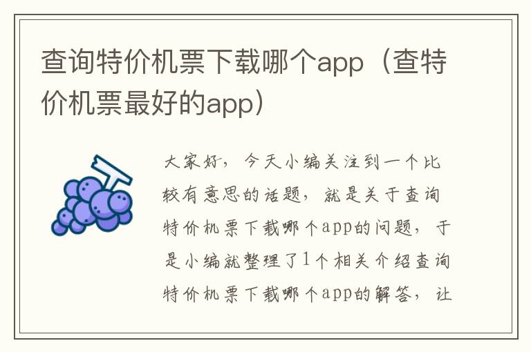 查詢特價機票下載哪個app（查特價機票最好的app）