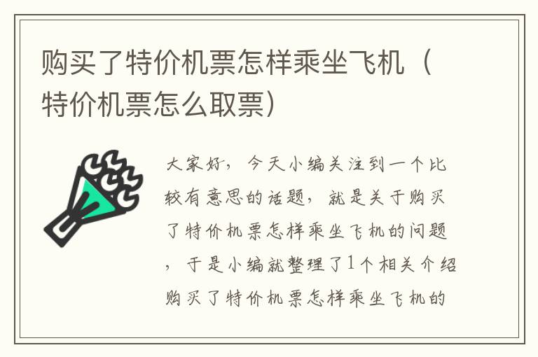 購買了特價機票怎樣乘坐飛機（特價機票怎么取票）