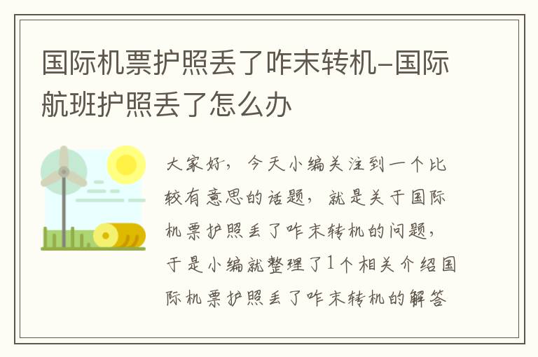 國際機(jī)票護(hù)照丟了咋末轉(zhuǎn)機(jī)-國際航班護(hù)照丟了怎么辦