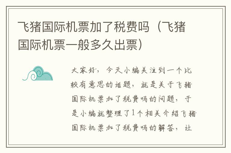 飛豬國(guó)際機(jī)票加了稅費(fèi)嗎（飛豬國(guó)際機(jī)票一般多久出票）